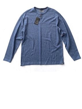 Solaris Shirt Ribbed Button Henley Long Sleeve Blue Cotton Blend XL